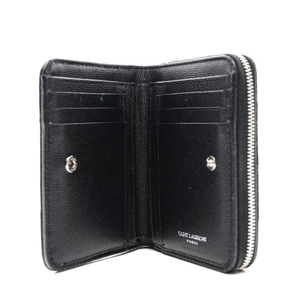 Saint Laurent Grain De Poudre Matelasse Chevron Monogram Compact Zip Around Wallet Black 5 of 8