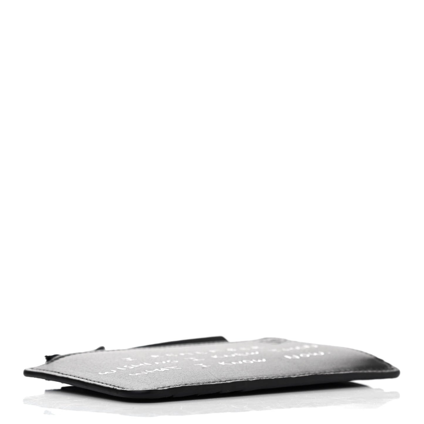 Calfskin Words Coin Card Holder Black