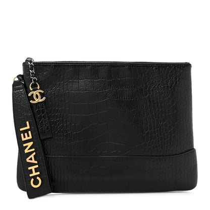 Chanel Calfskin Crocodile Embossed Quilted Medium Gabrielle Cosmetic Case Black 1 of 10