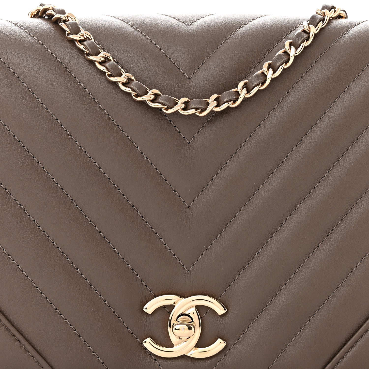 Chanel Calfskin Chevron Quilted Medium Statement Flap Khaki 8 of 11