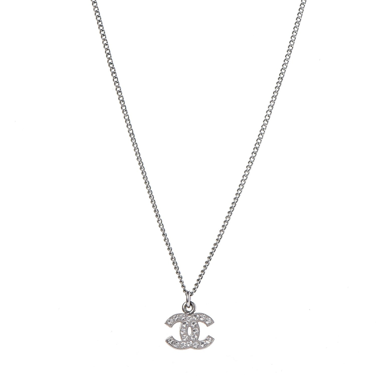 Chanel Crystal Timeless CC Necklace Silver 1 of 6