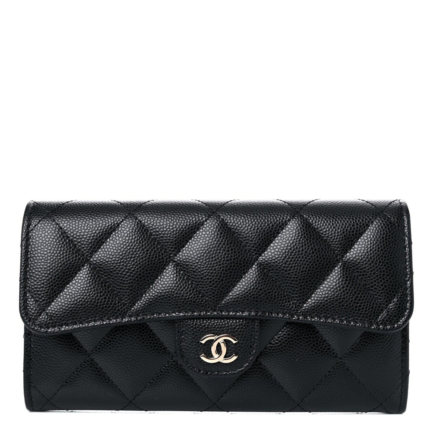 Caviar Quilted Medium Gusset Flap Wallet Black