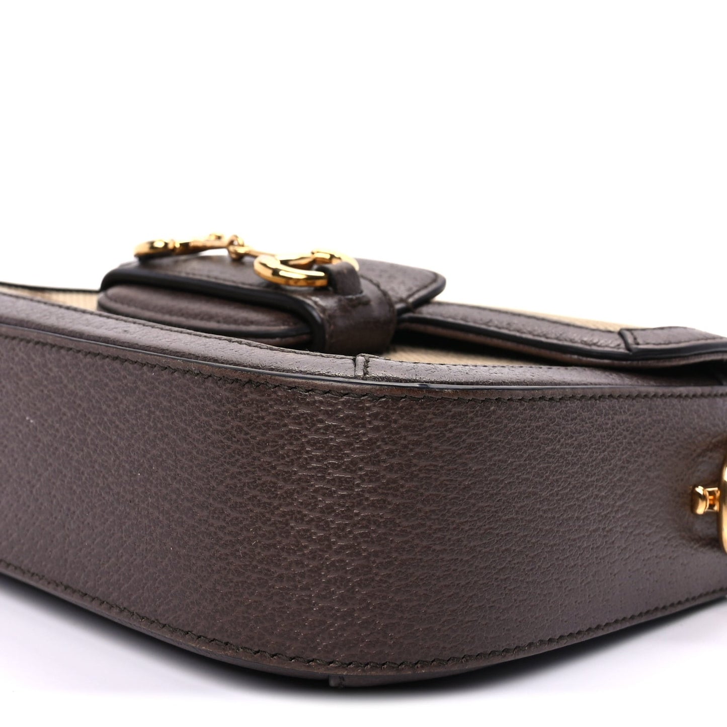 Monogram Jumbo GG Textured Dollar Calfskin Web Mini Horsebit 1955 Shoulder Bag Camel Ebony New Acero