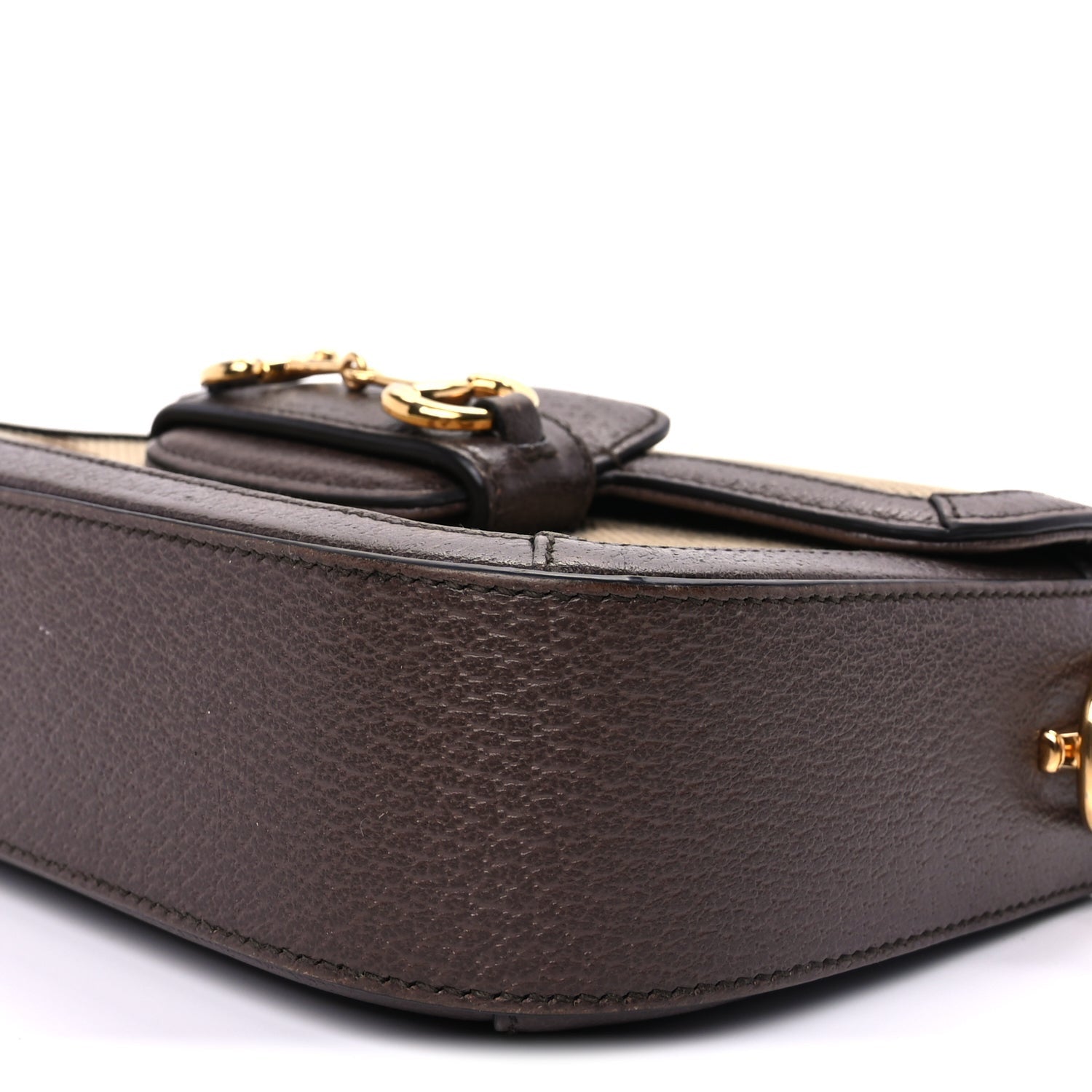 Gucci Monogram Jumbo GG Textured Dollar Calfskin Web Mini Horsebit 1955 Shoulder Bag Camel Ebony New Acero 9 of 9