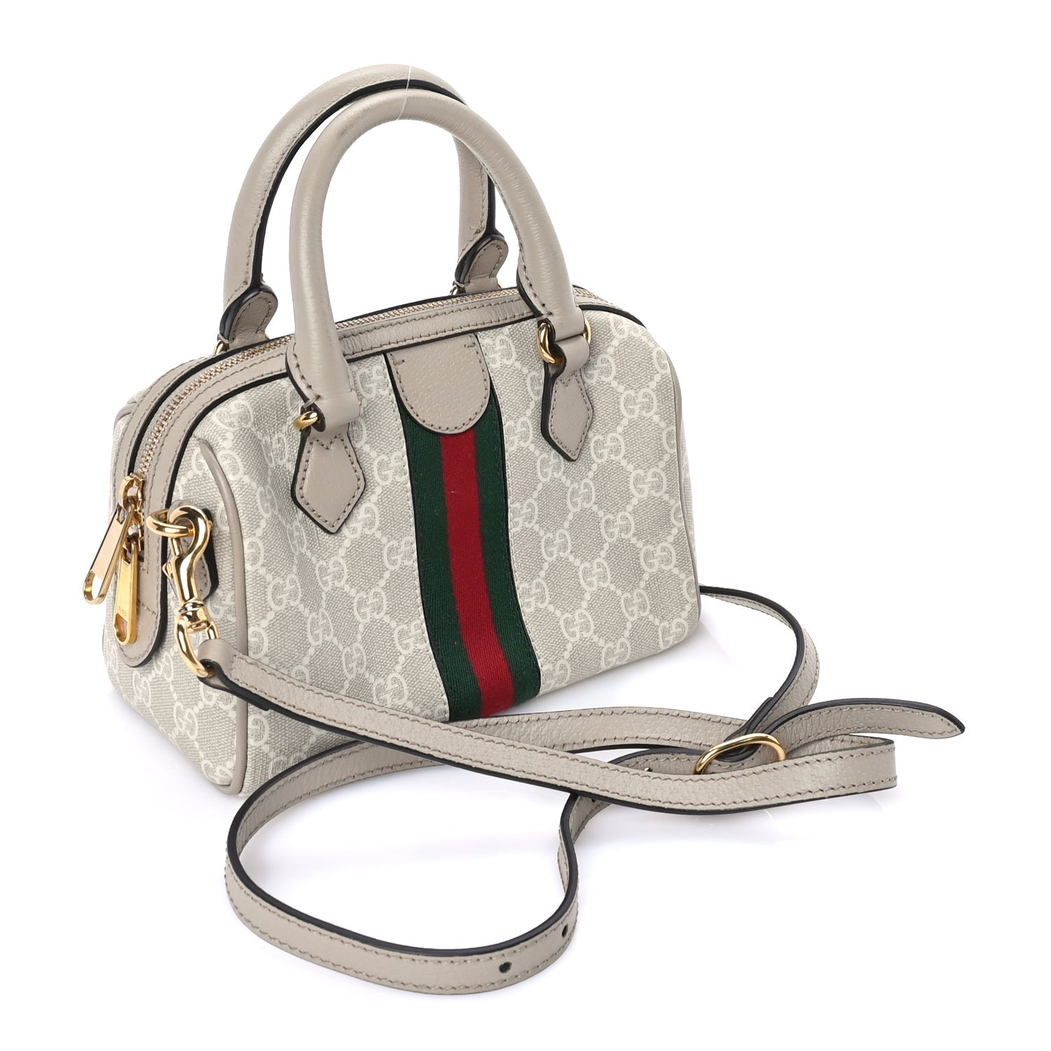 Gucci GG Supreme Monogram Textured Dollar Calfskin Web Mini Ophidia Top Handle Bag Beige Mystic White Oatmeal 2 of 7
