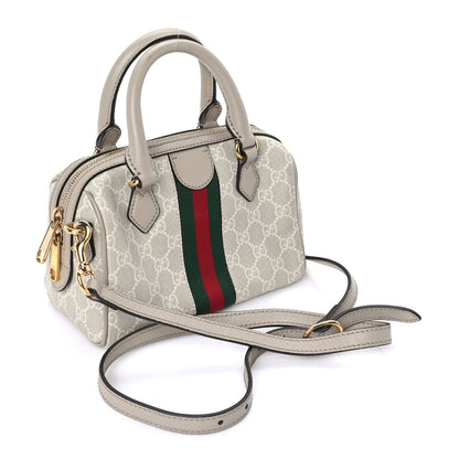 Gucci GG Supreme Monogram Textured Dollar Calfskin Web Mini Ophidia Top Handle Bag Beige Mystic White Oatmeal 2 of 7