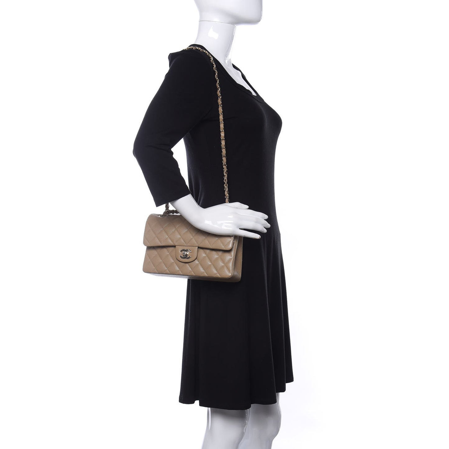 Caviar Quilted Small Double Flap Dark Beige