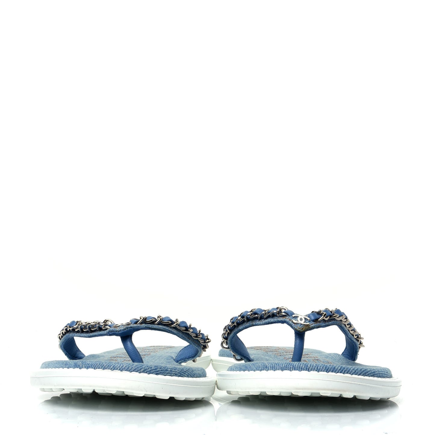 Denim CC Chain Thong Sandals 39 Blue