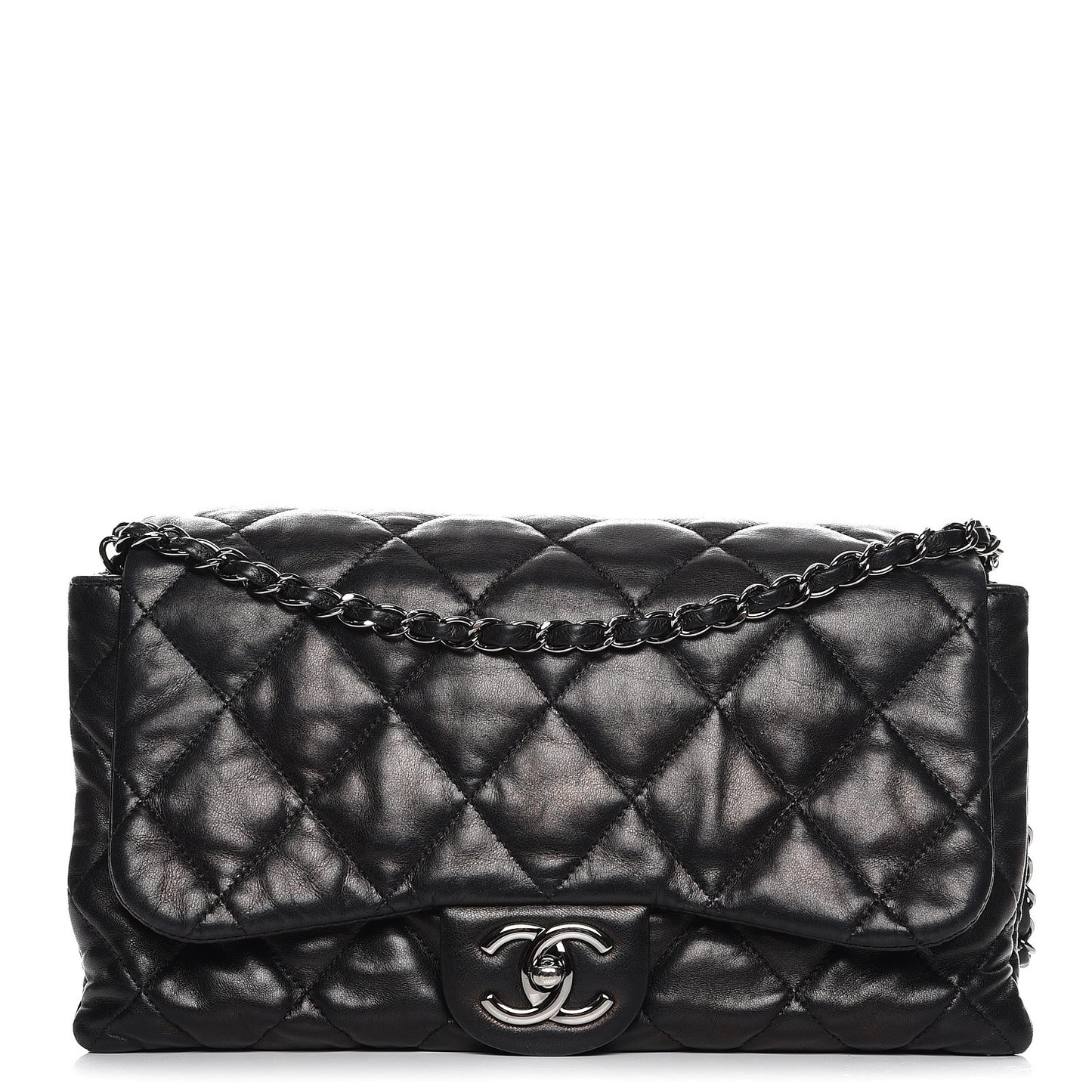 Lambskin Quilted 3 Accordion Flap Bag Black