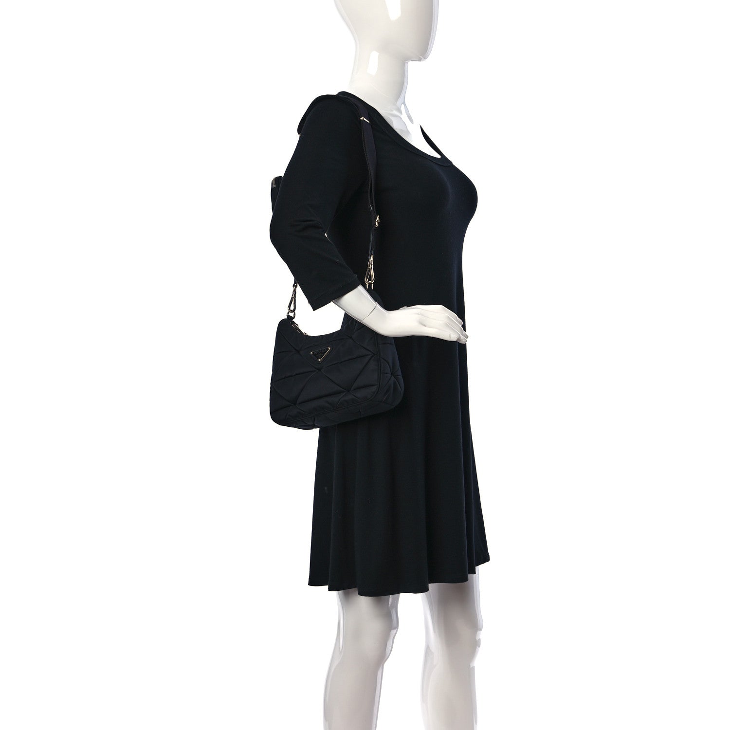 Prada Re-Nylon Triangle Padded Patchwork Shoulder Bag Black 2 of 12