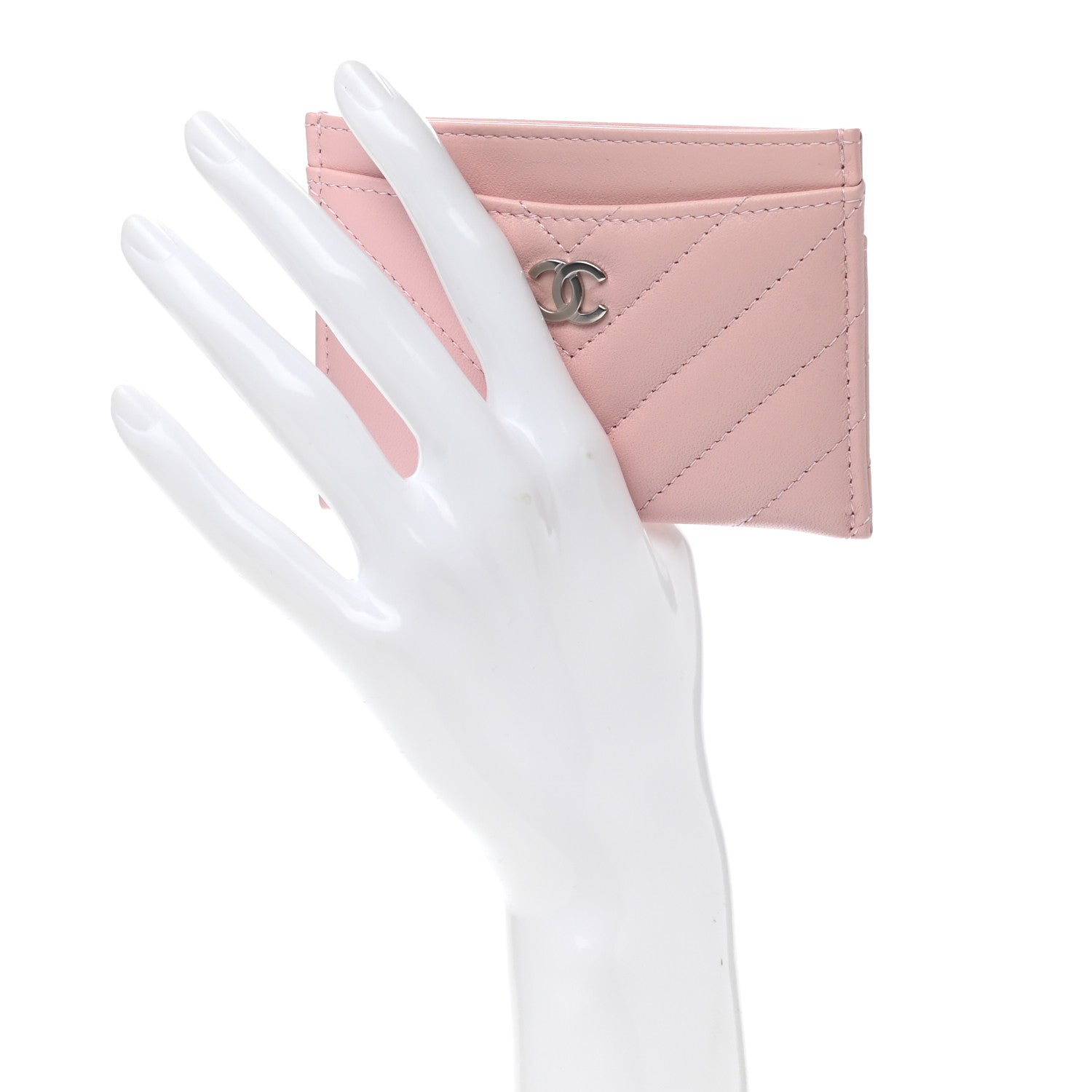 Chanel Lambskin Chevron Quilted Card Holder Light Pink 2 of 8