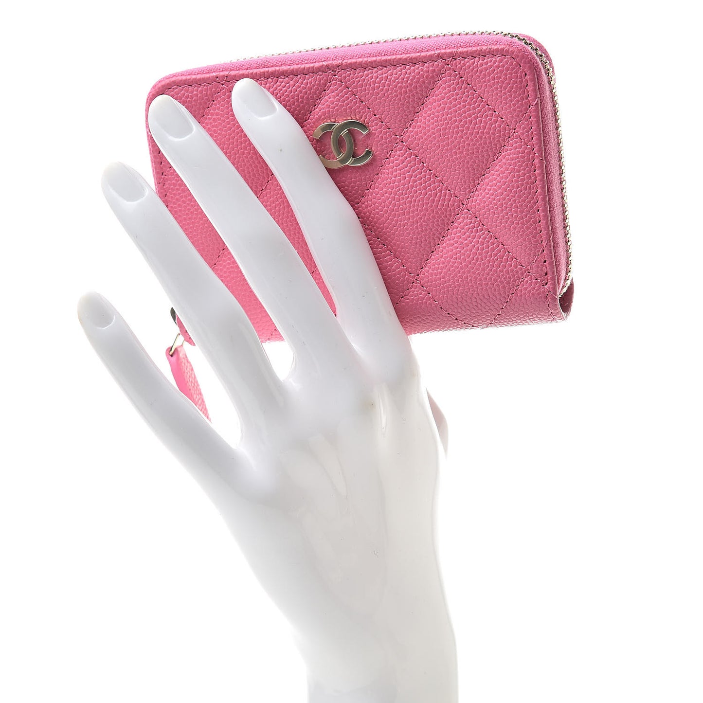 Caviar Quilted Zip Coin Purse Pink