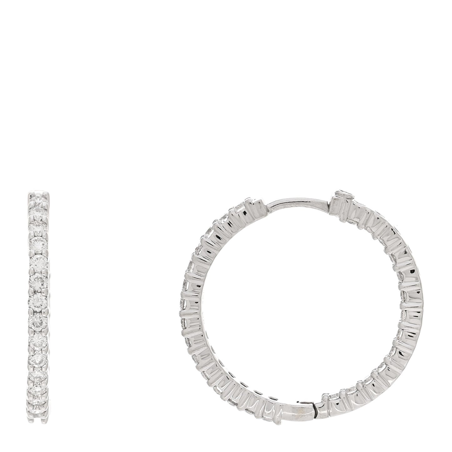 18K White Gold Diamond 1.50ctw Small Inside Outside Hoop Earrings