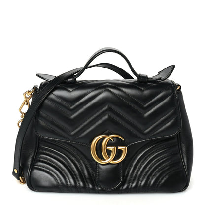 Gucci Calfskin Matelasse Small GG Marmont Top Handle Shoulder Bag Black 1 of 8