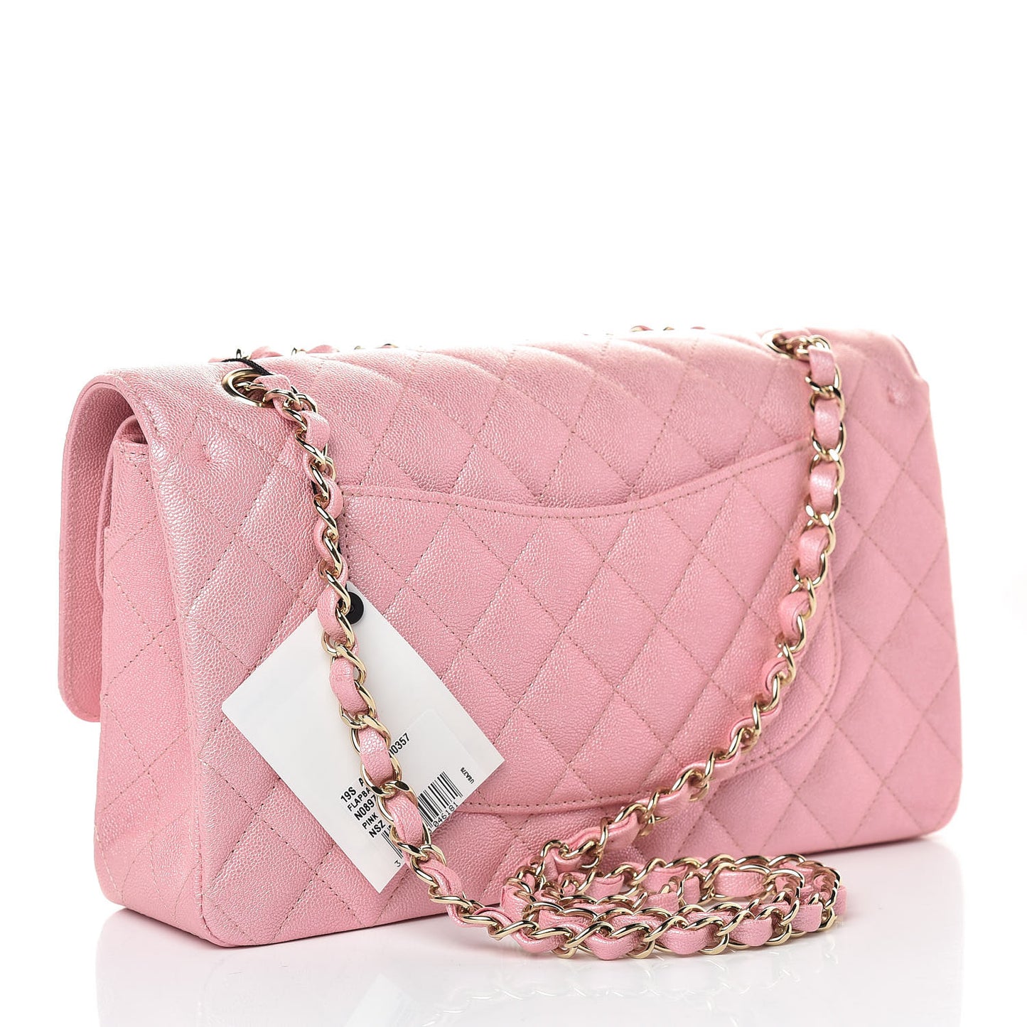 Iridescent Caviar Quilted Medium Double Flap Rose Pink