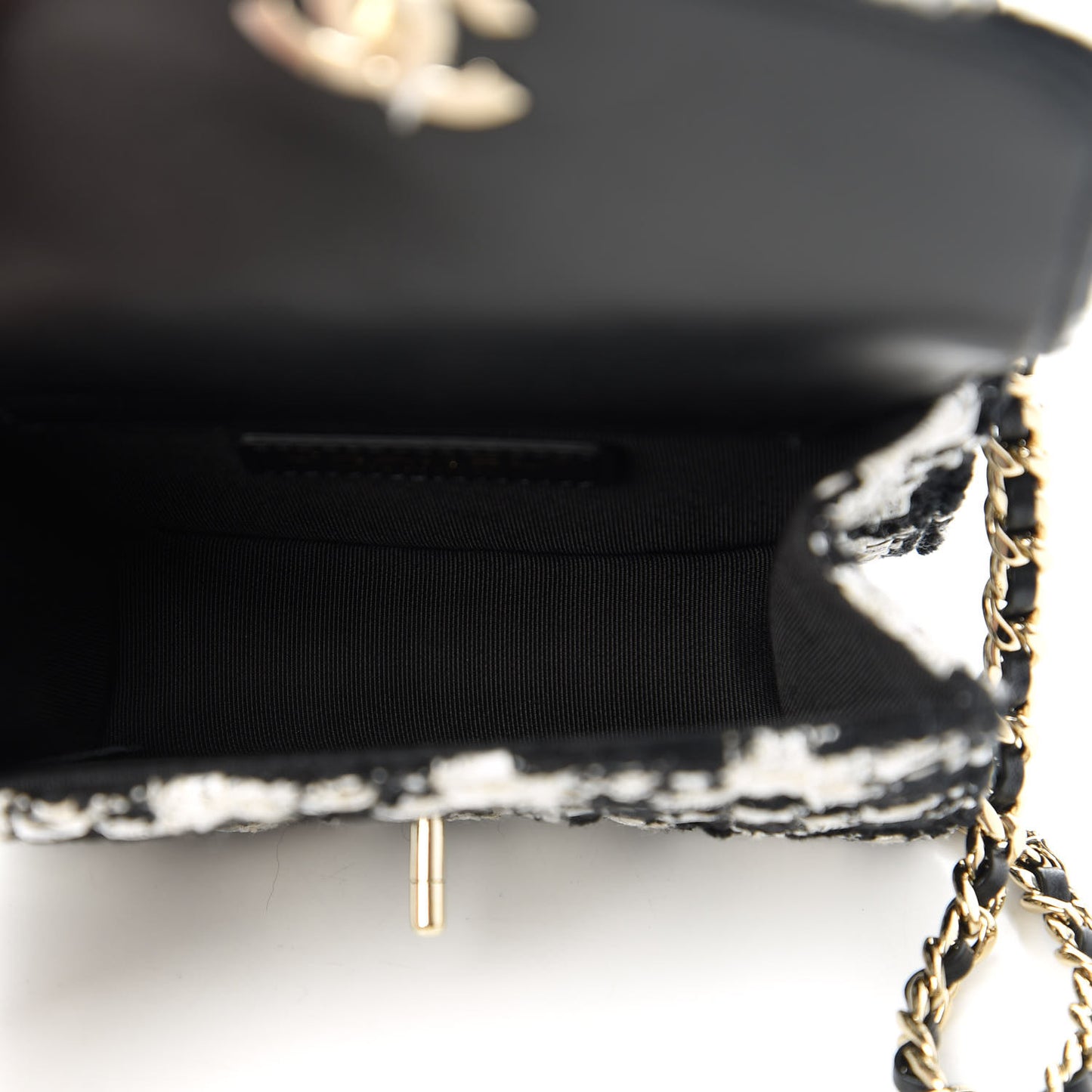 Tweed Lambskin Quilted Flap Black Ecru White