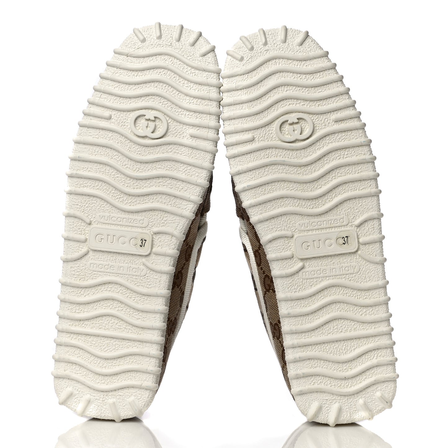 GG Monogram Horsebit Web Womens Driver Loafers 37 Beige Ebony White