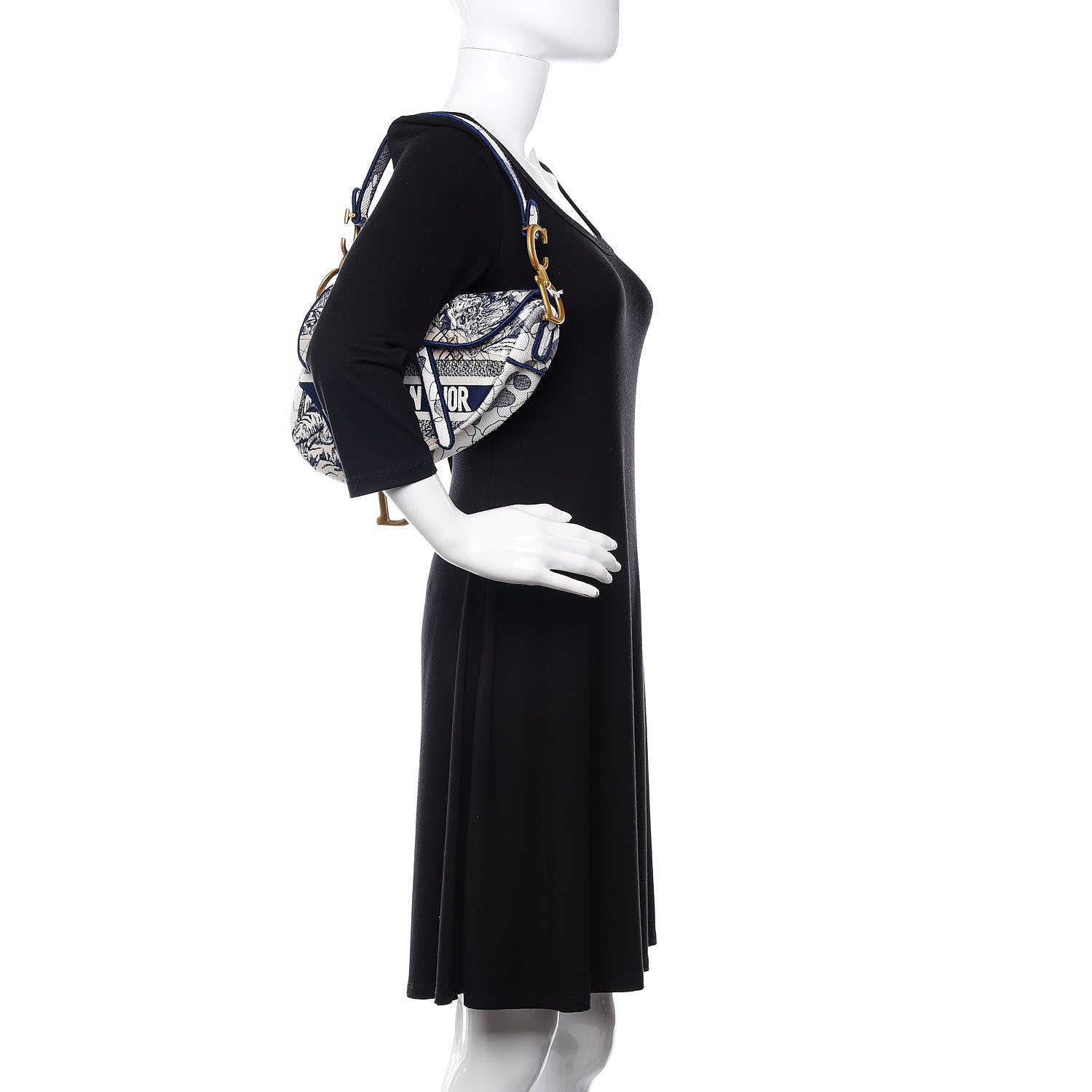 Christian Dior Canvas Embroidered Around the World Saddle Bag Blue 2 of 12