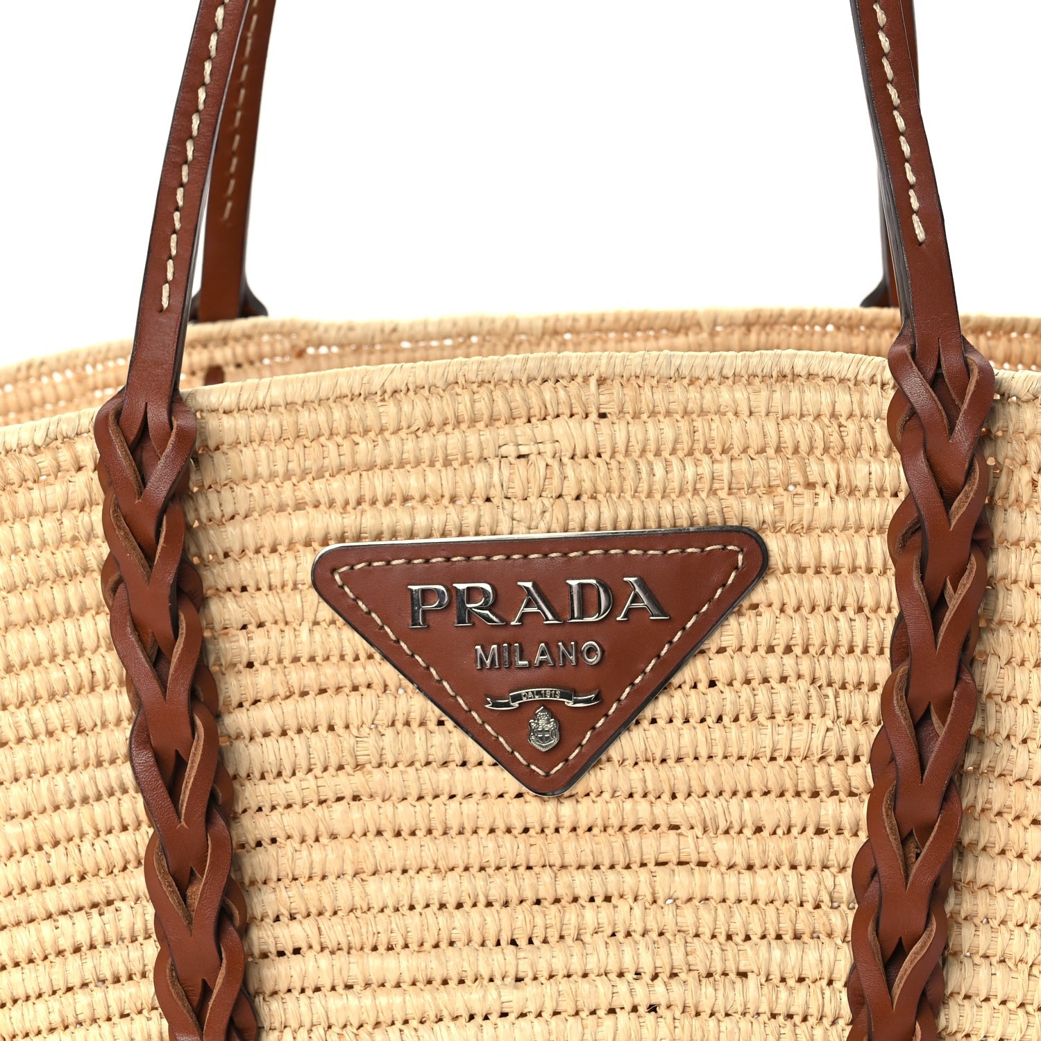 Prada Paglia Vitello Woven Braided Basket Tote  Naturale Cognac 6 of 8