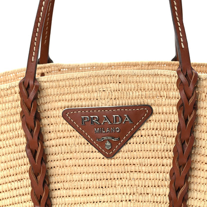 Prada Paglia Vitello Woven Braided Basket Tote  Naturale Cognac 6 of 8