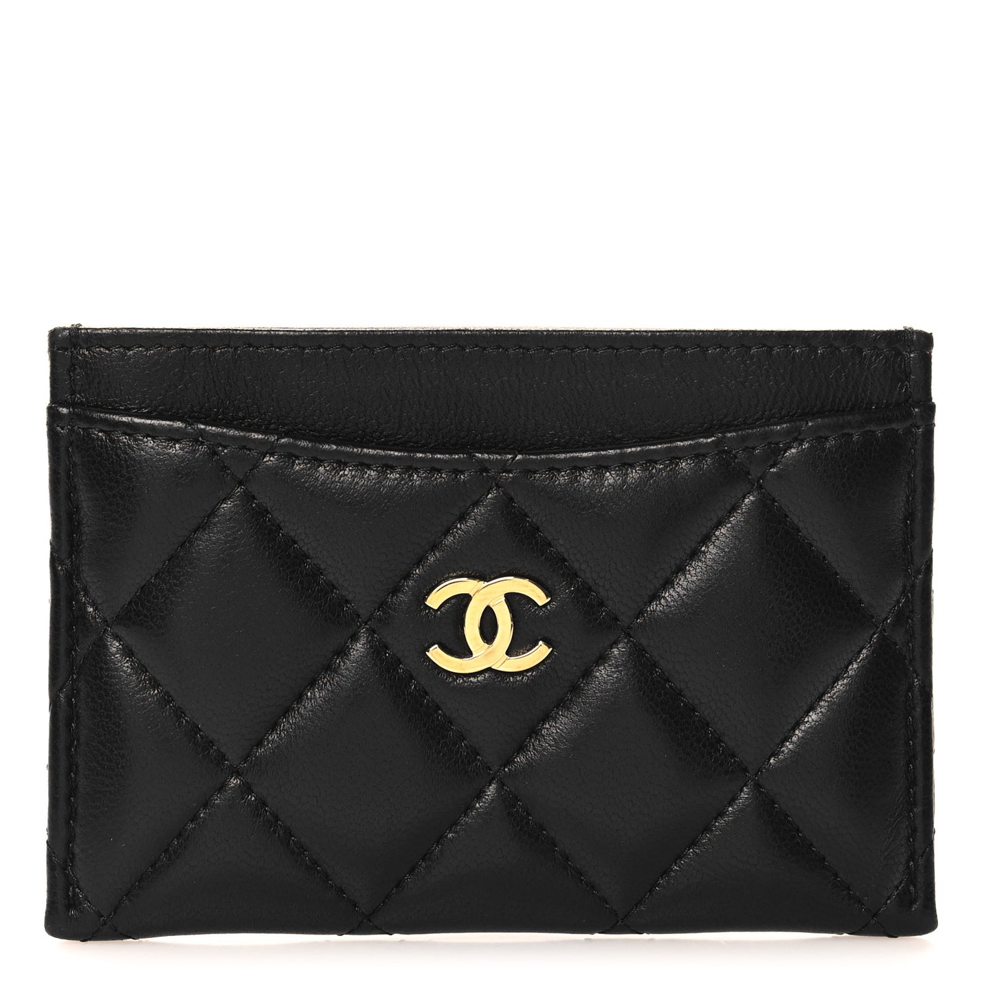 Lambskin Quilted Card Holder Black