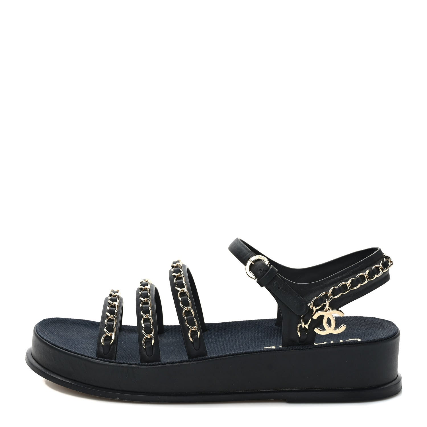 Chanel Calfskin Chain Platform Sandals 37 Black 1 of 8
