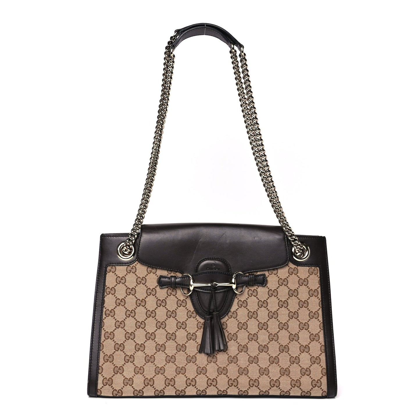 Monogram Margaux Calfskin Large Emily Chain Shoulder Bag Beige Ebony Cocoa