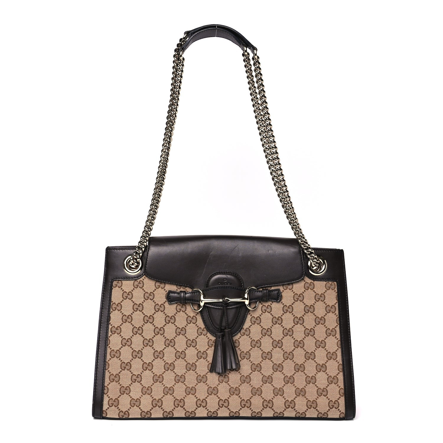 Gucci Monogram Margaux Calfskin Large Emily Chain Shoulder Bag Beige Ebony Cocoa 1 of 11