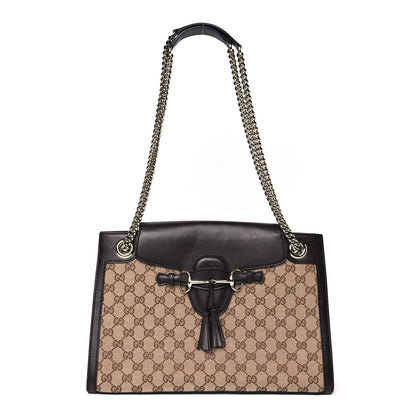 Gucci Monogram Margaux Calfskin Large Emily Chain Shoulder Bag Beige Ebony Cocoa 1 of 11