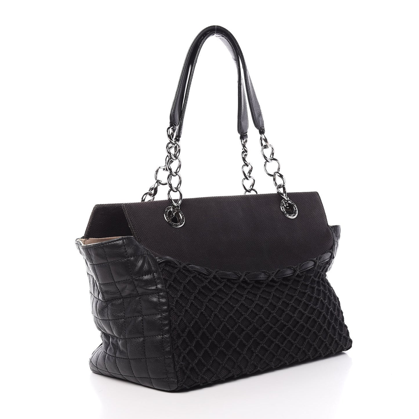 Lambskin Canvas Chocolate Bar CC Shopping Tote Black