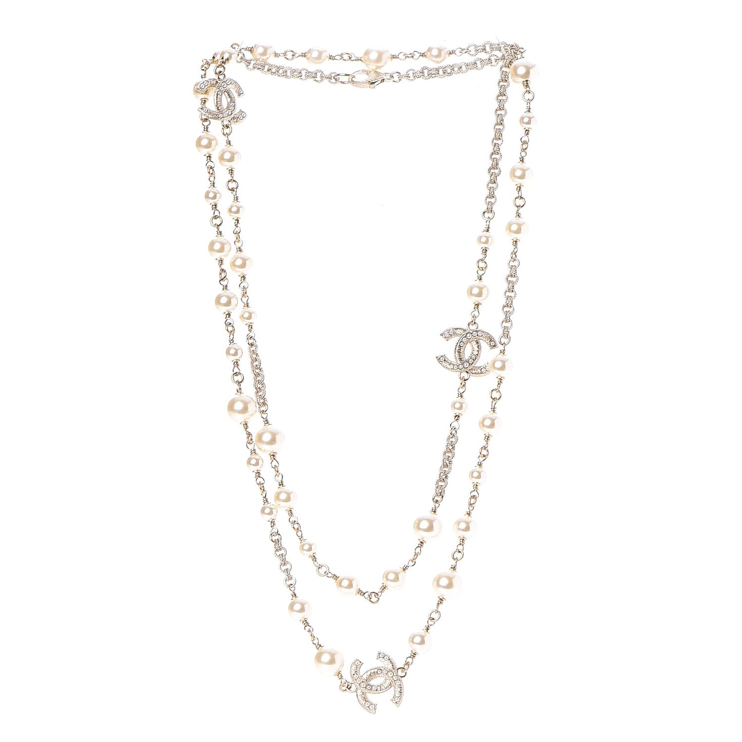 Pearl Long CC Necklace Gold