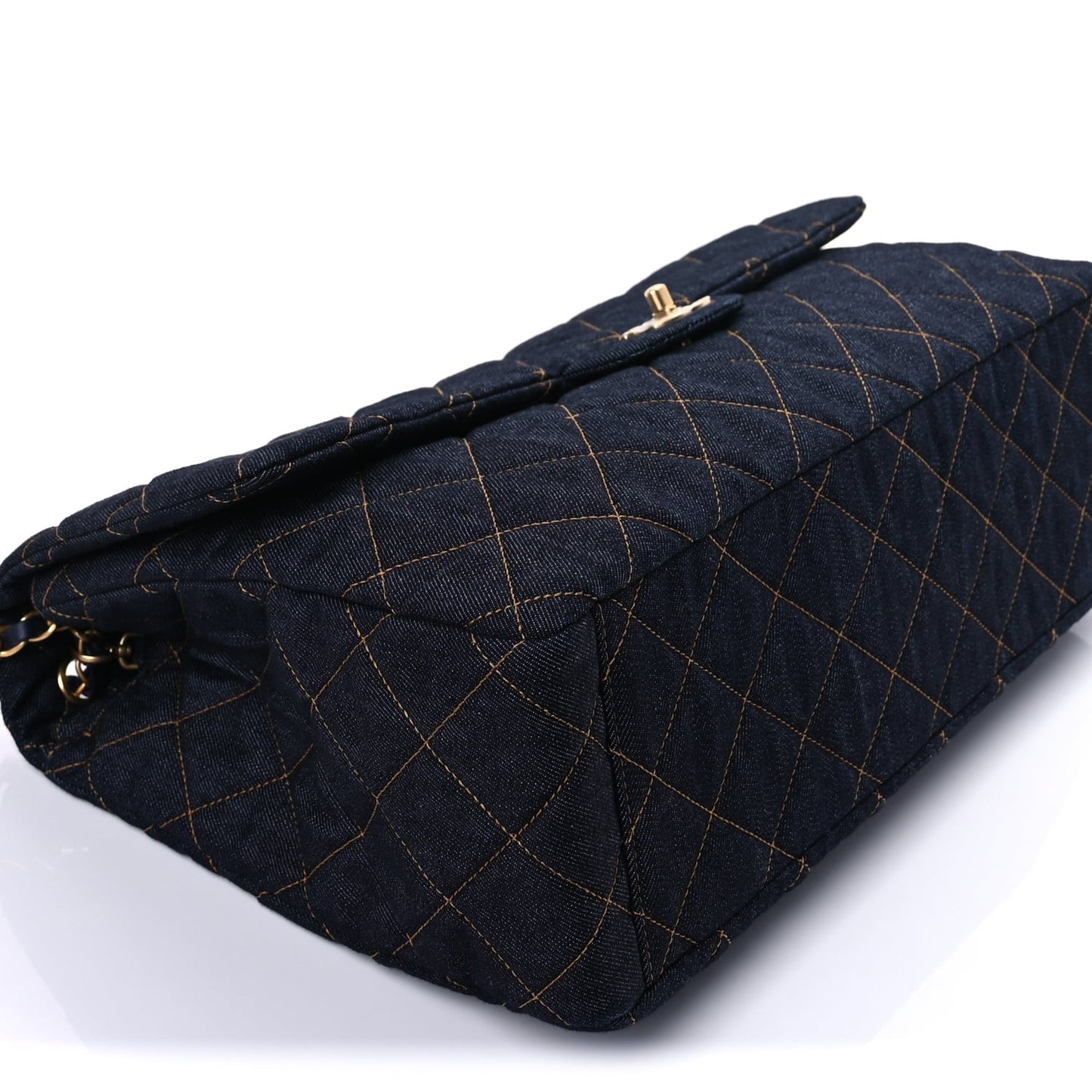 Denim Quilted XXL Travel Flap Bag  Dark Blue Orange