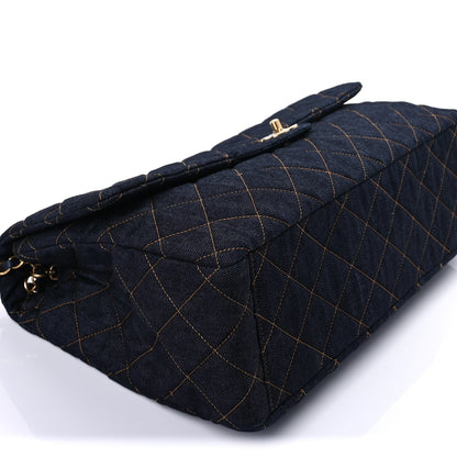 Chanel Denim Quilted XXL Travel Flap Bag  Dark Blue Orange 7 of 8