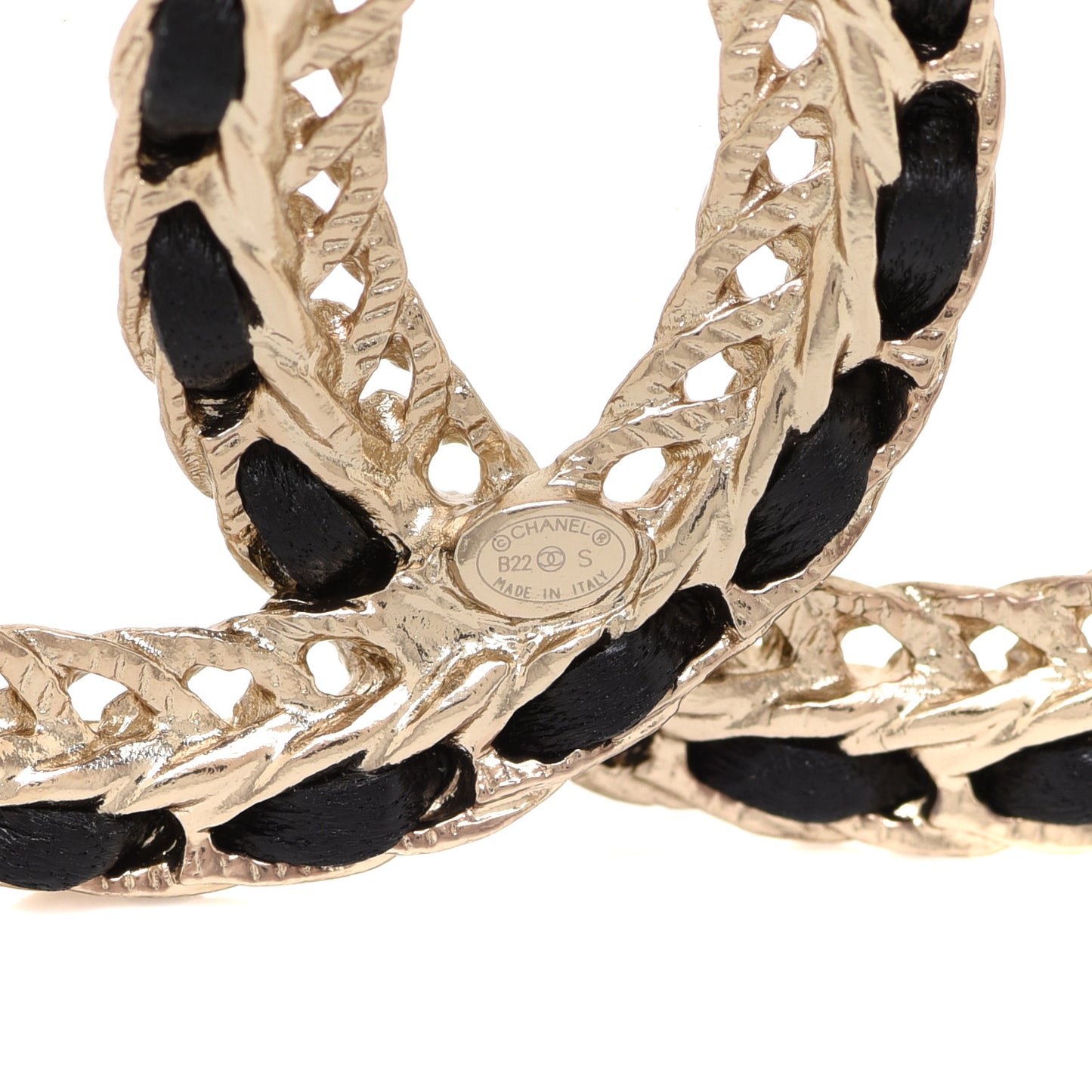 Lambskin Chain CC Brooch Black Gold