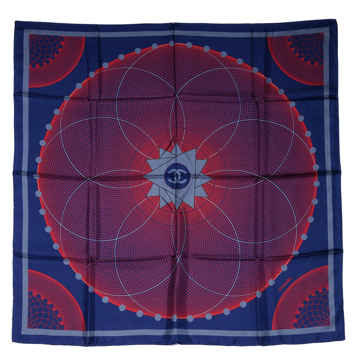 Chanel Silk Spiro Scarf Blue Red 2 of 5