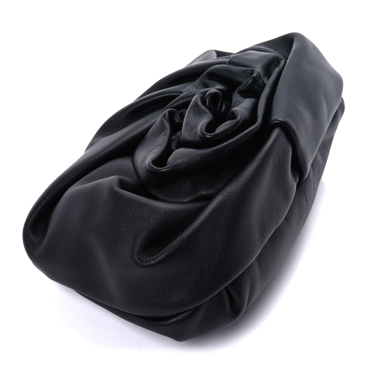 Smooth Calfskin Rose Clutch Black
