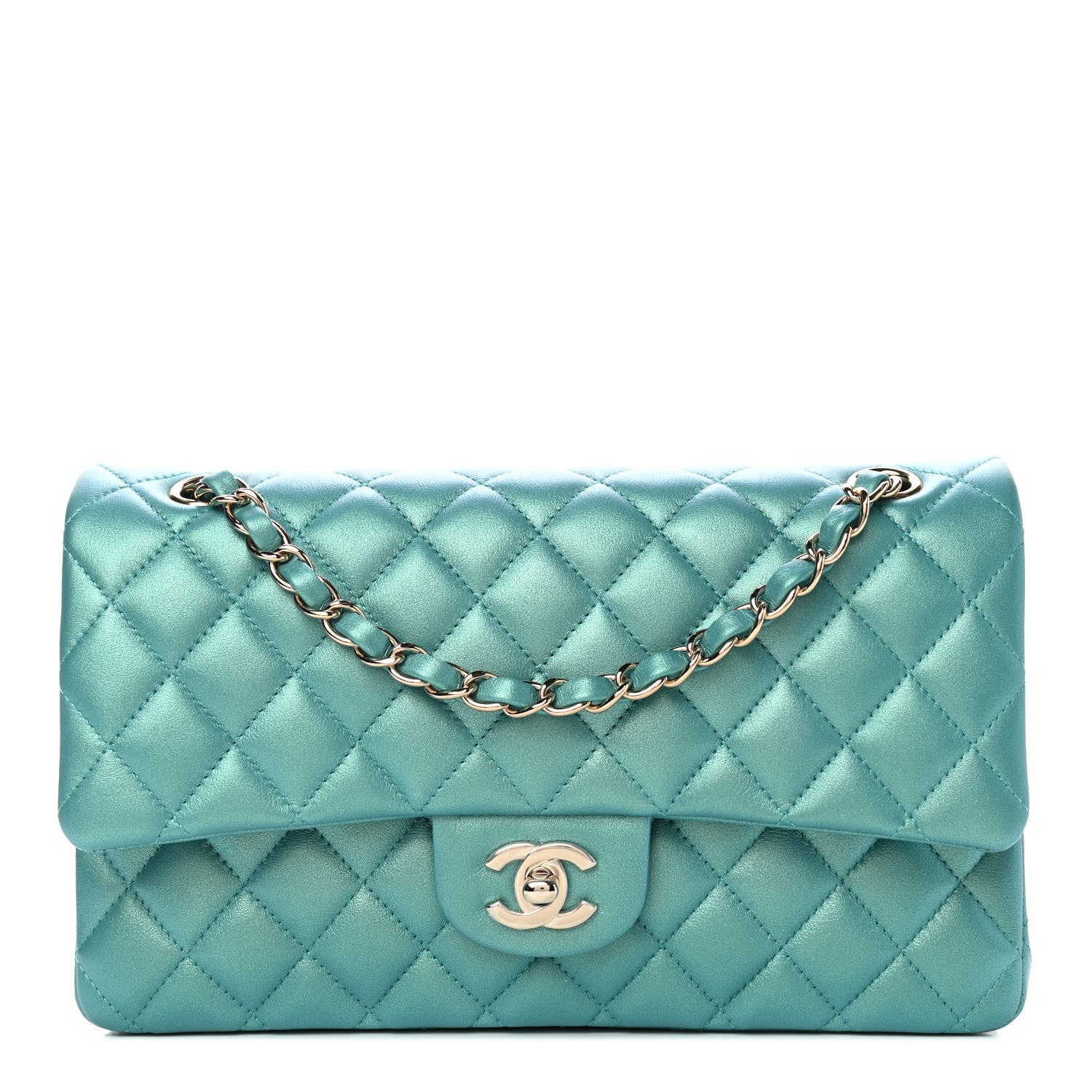 Chanel Iridescent Calfskin Quilted Medium Double Flap Green 1 of 5