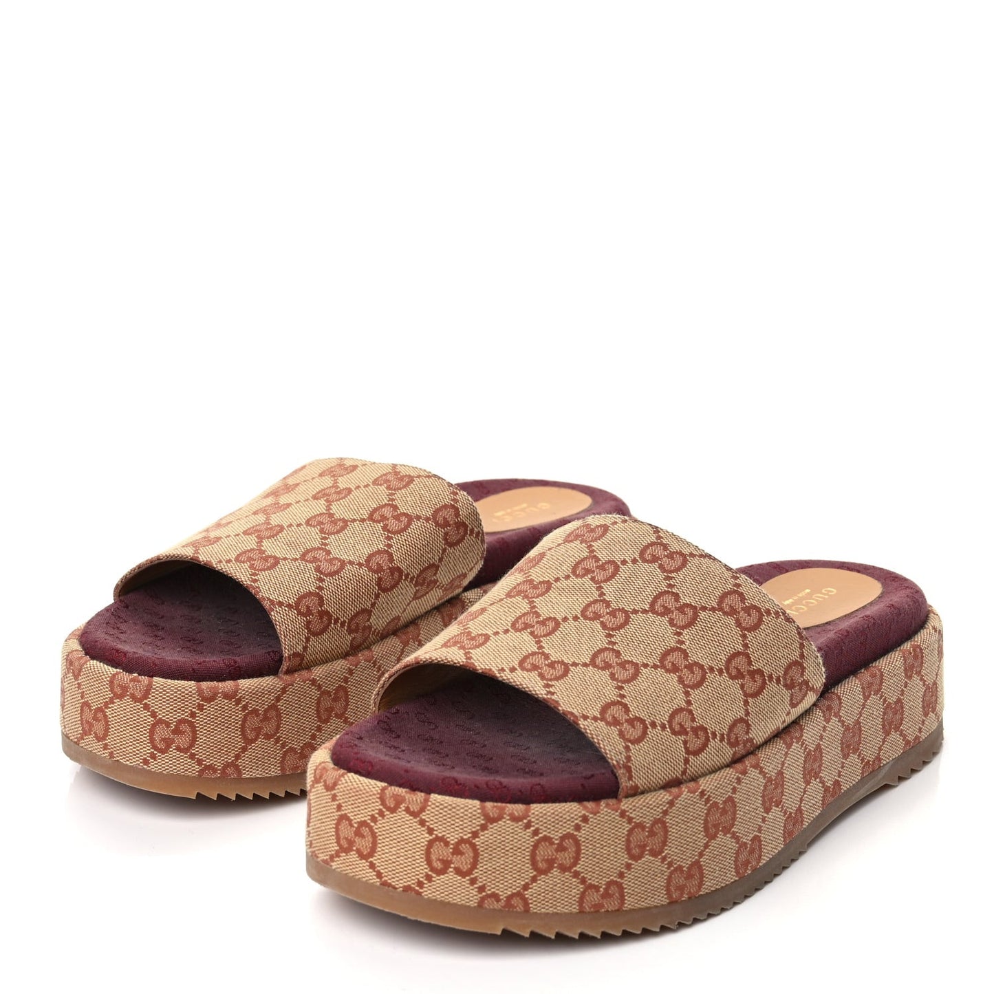 Canvas GG Monogram Angelina Platform Slide Sandals 40.5 Beige Ruggine