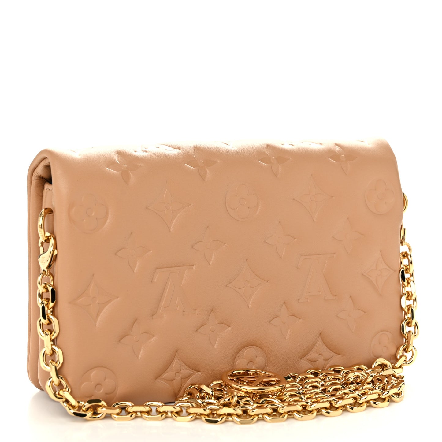 Lambskin Embossed Monogram Pochette Coussin Camel