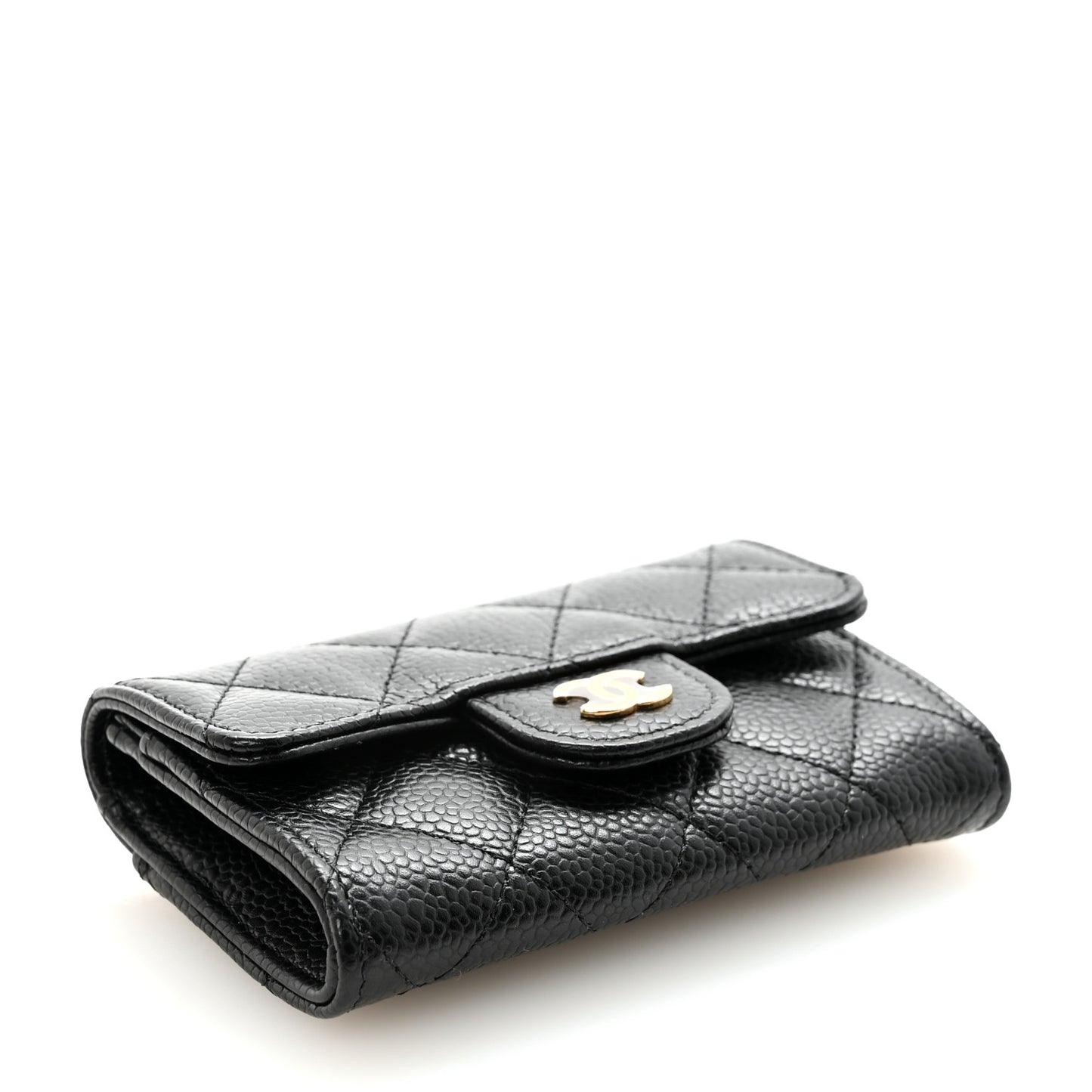 Caviar Quilted Flap Card Holder Wallet Black