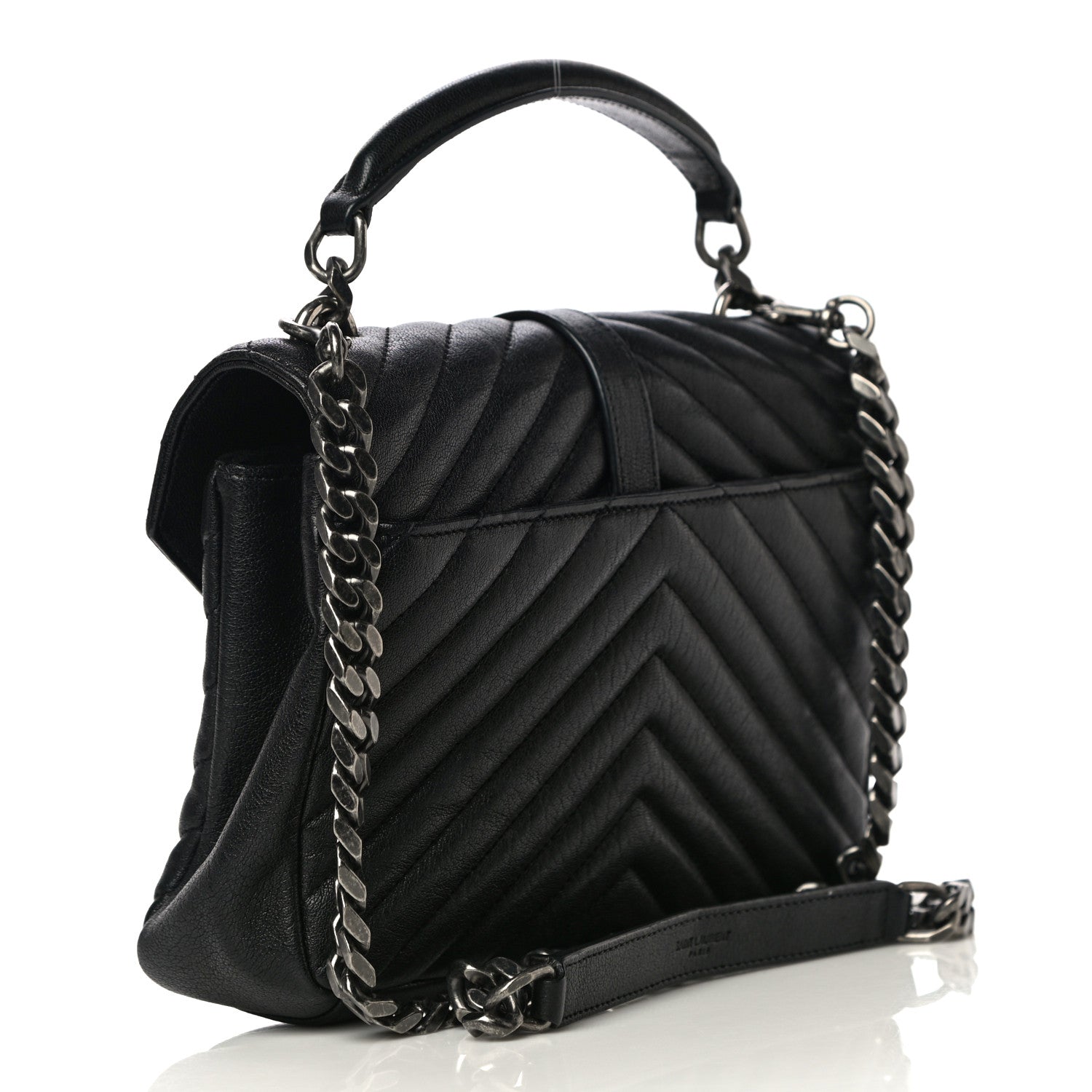 Saint Laurent Sheepskin Matelasse Chevron Monogram Medium College Bag Black 2 of 20