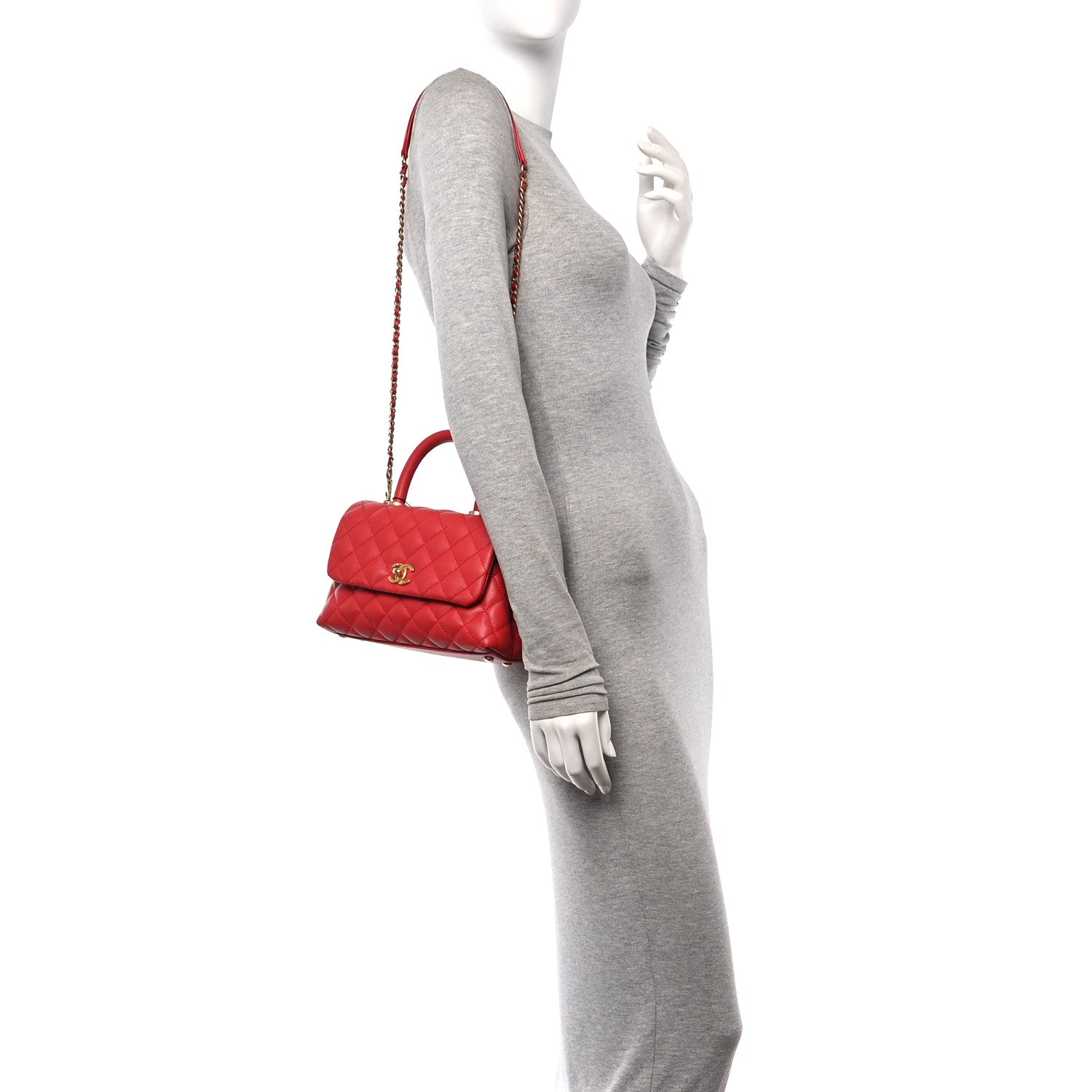 Chanel Caviar Quilted Mini Coco Handle Flap Red 2 of 15