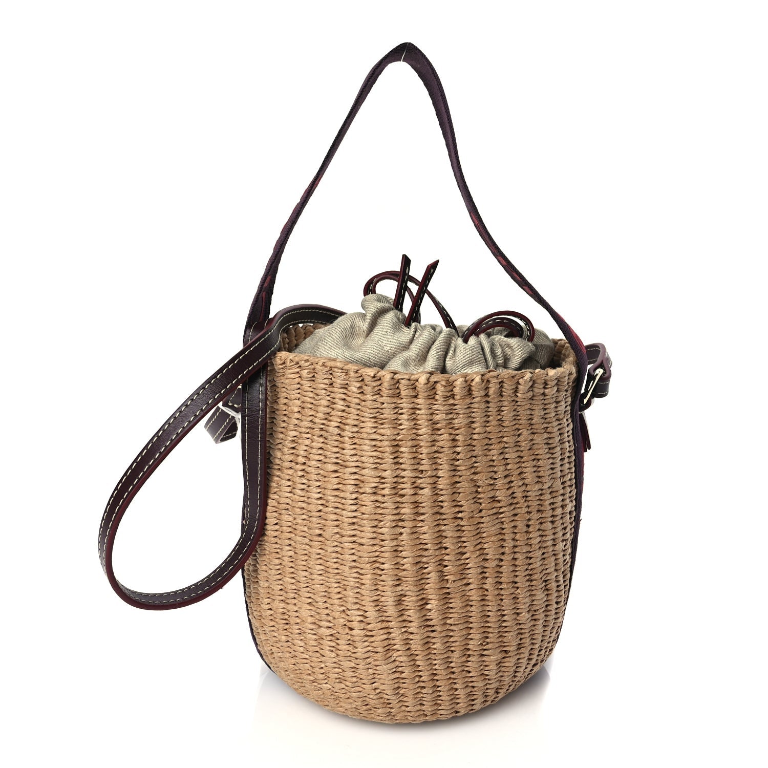 Chloe X MIFUKO Raffia Calfskin Small Woody Basket Shoulder Bag Purple Red 1 of 8