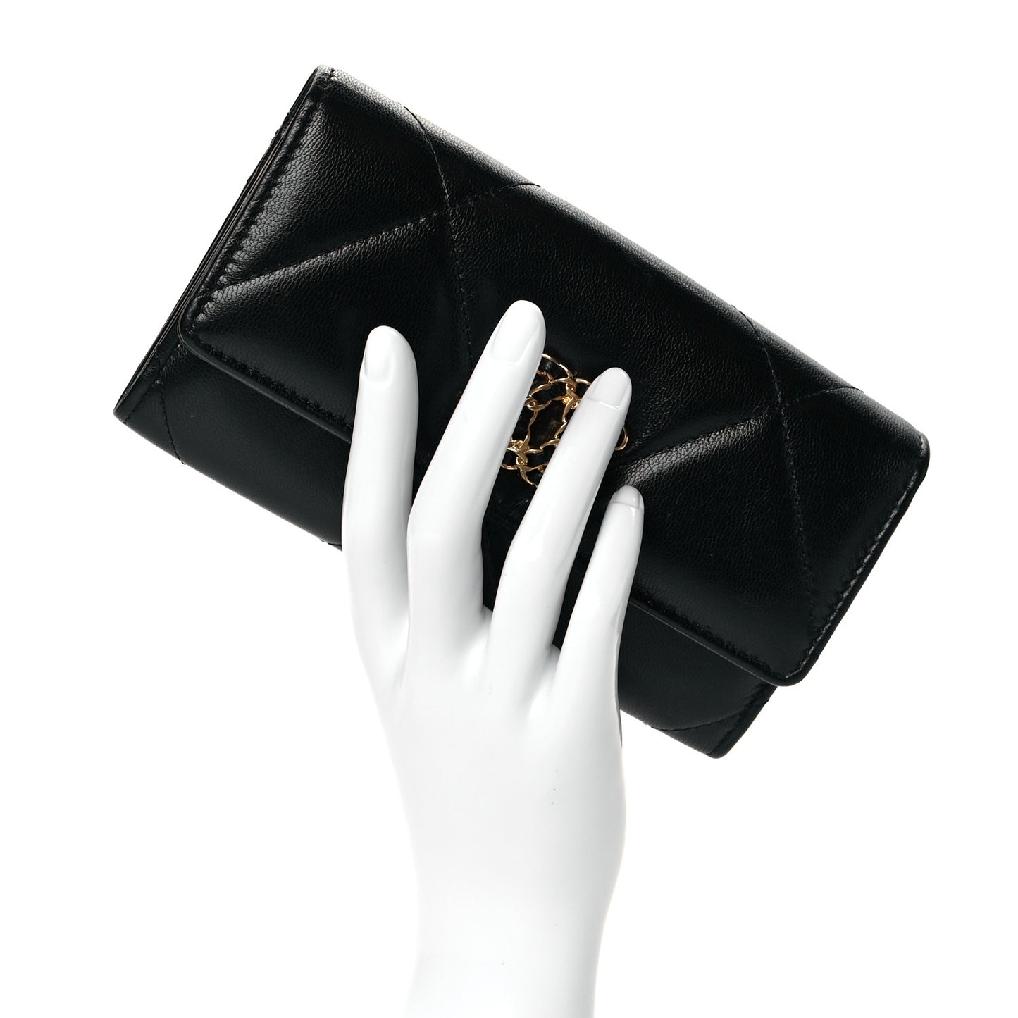 Lambskin Quilted Chanel 19 Flap Wallet Black