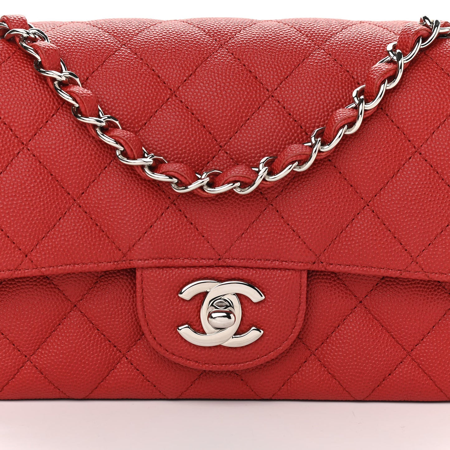 Caviar Quilted Mini Rectangular Flap Red