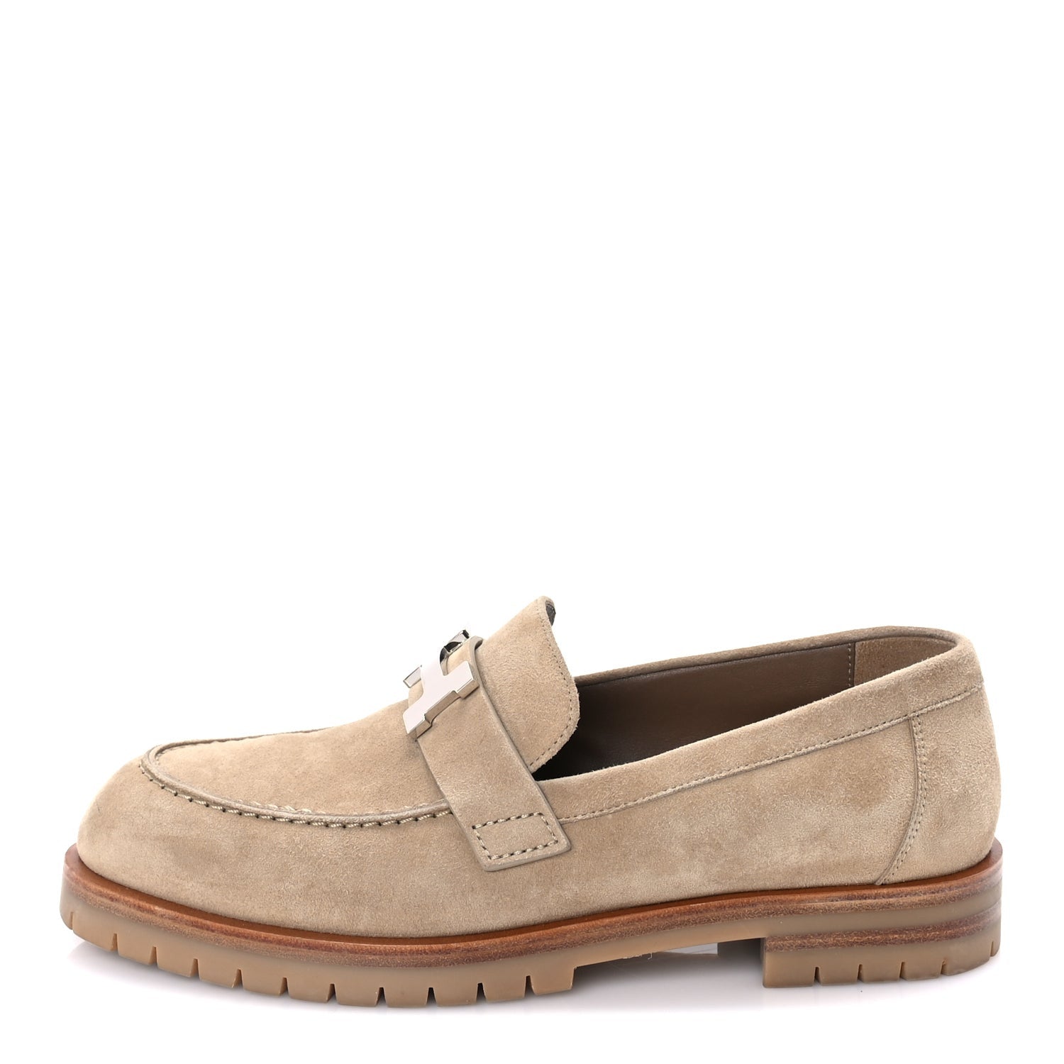Hermes Suede Goatskin Womens Faubourg Loafers 37 Beige Argile Beige Argile 1 of 9