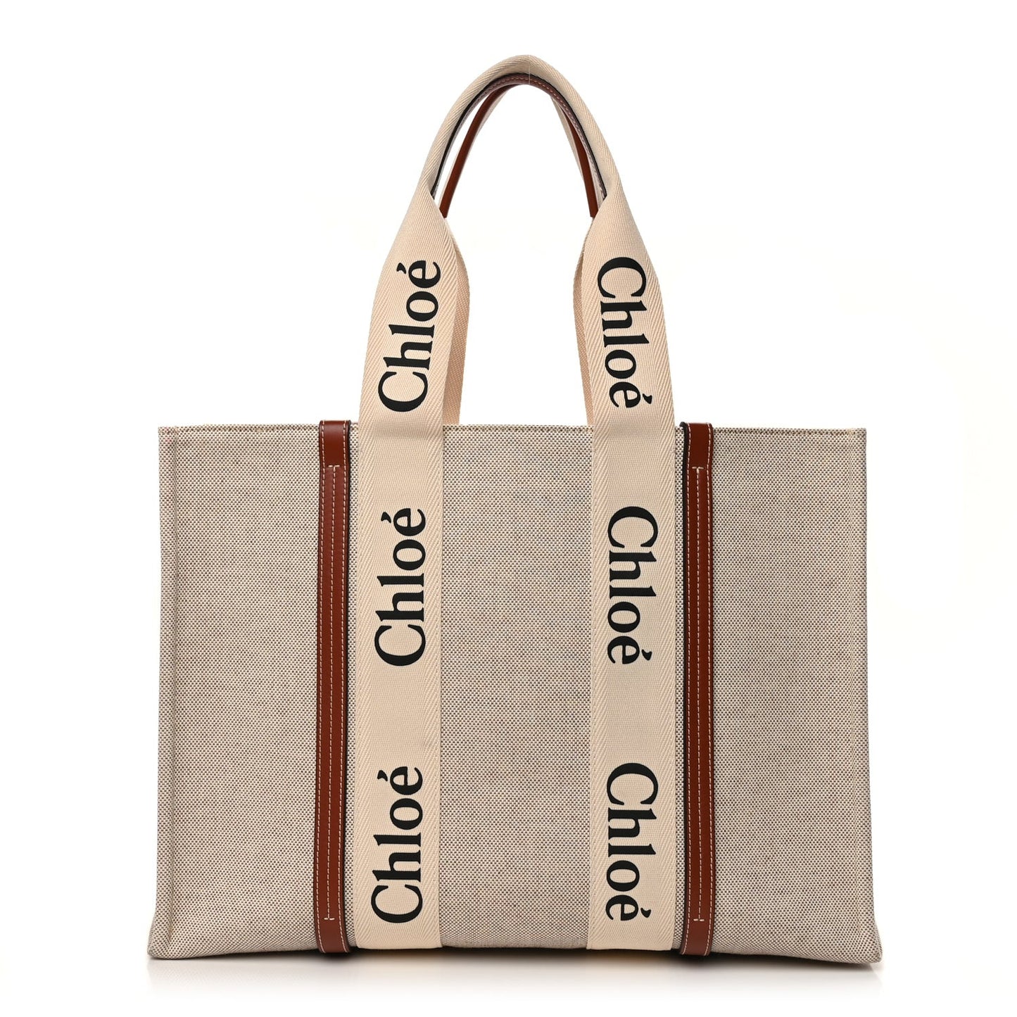 Cotton Calfskin Large Woody Ribbon Tote White Brown