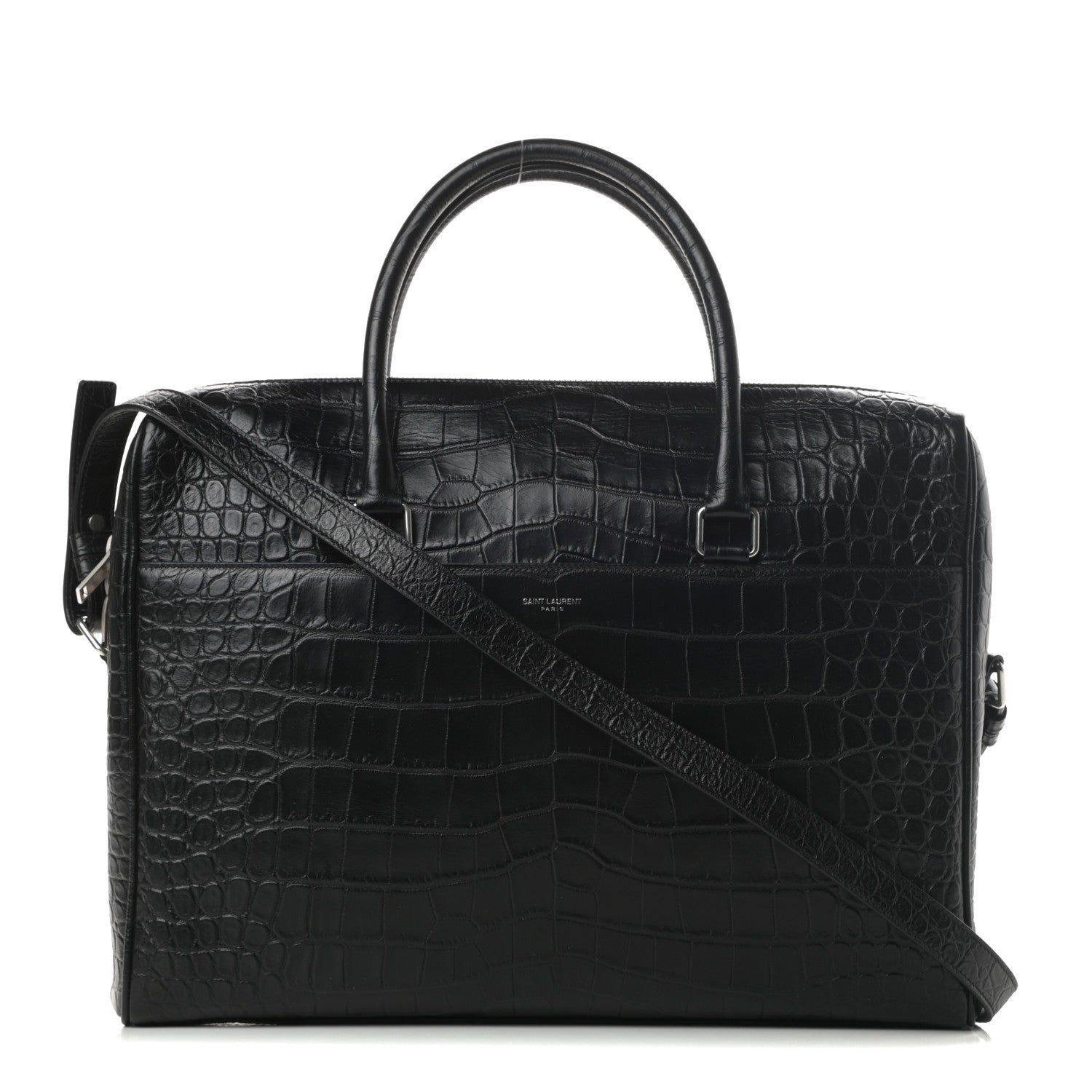 Saint Laurent Calfskin Crocodile Embossed Duffle Briefcase Black 1 of 10