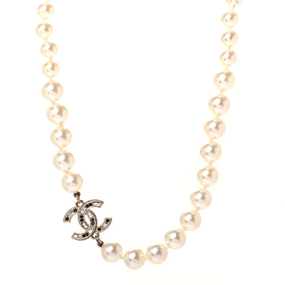 Chanel Graduated Pearl Crystal CC Long Necklace Gold Black 1 of 4