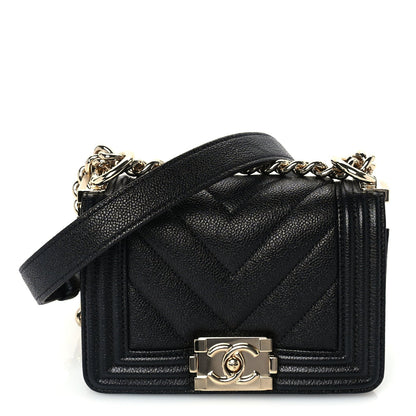Chanel Caviar Chevron Quilted Mini Boy Flap Black 2 of 10